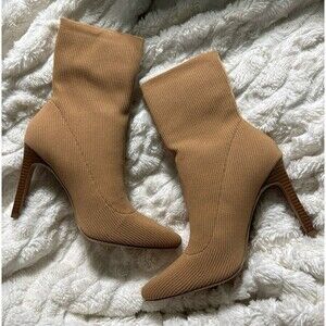 JOURNEE COLLECTION Tan Elissa Pull-On Slim Stack Heel Sock Boots